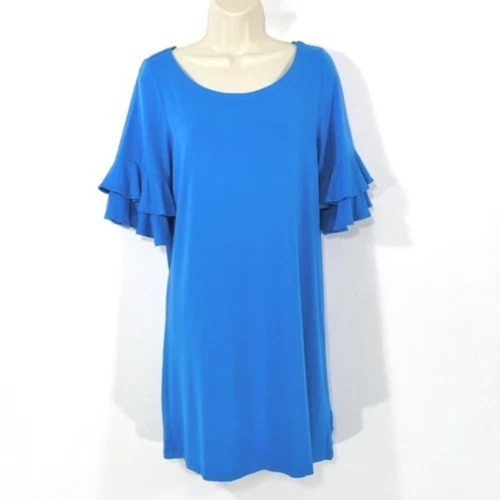 Lilly Pulitzer Lula Sz M  Dress Midi Vibrant Ocean Blue Flutter Sleeves Coastal